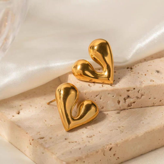 Immagine di 1 Paio Elegante San Valentino Multicolore Ottone Cuore Liscio Orecchini a Perno Per Donne 16mm x 16mm