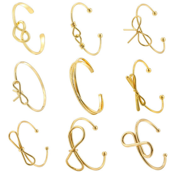 Image de 1 Pièce Bracelet Manchette Jonc Semi-Ouvert Simple en Laiton Élégant Plaqué Or 18K Nœud Pour Femmes