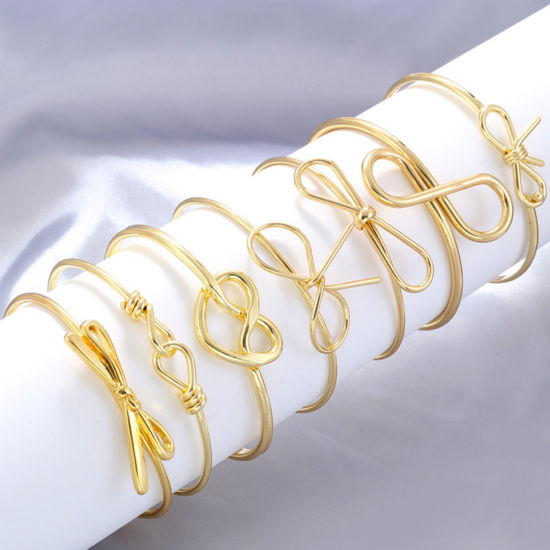 Picture of Dainty Simple 18K Gold Plated Brass Knot Open Cuff Bangles Bracelets For Women