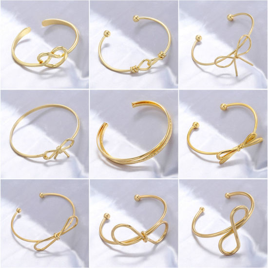 Picture of Dainty Simple 18K Gold Plated Brass Knot Open Cuff Bangles Bracelets For Women