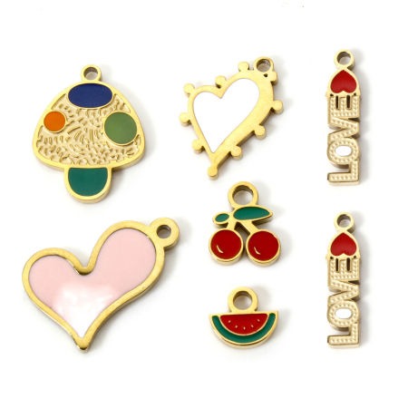 304 Edelstahl Charms 18K Vergoldet Emaille