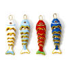 Imagen de 1 Unidad Respetuoso del Medio Ambiente Latón Joyería del océano Colgantes 18K Oro Real Chapado Multicolor Esmalte Pez Movible 4.1cm x 1cm