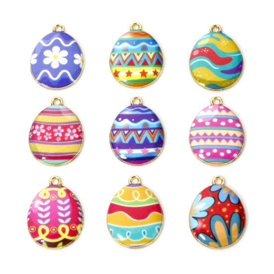 Picture of Zinc Based Alloy Easter Day Charms Gold Plated Multicolor Egg Enamel 23mm x 17mm