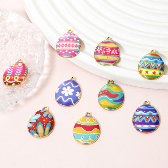 Picture of Zinc Based Alloy Easter Day Charms Gold Plated Multicolor Egg Enamel 23mm x 17mm