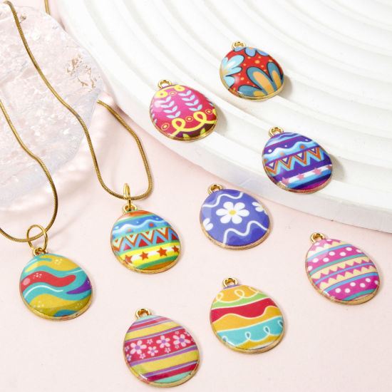 Picture of Zinc Based Alloy Easter Day Charms Gold Plated Multicolor Egg Enamel 23mm x 17mm