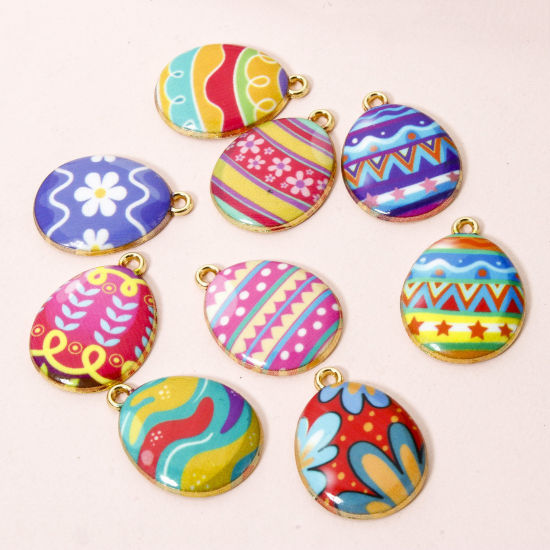 Picture of Zinc Based Alloy Easter Day Charms Gold Plated Multicolor Egg Enamel 23mm x 17mm