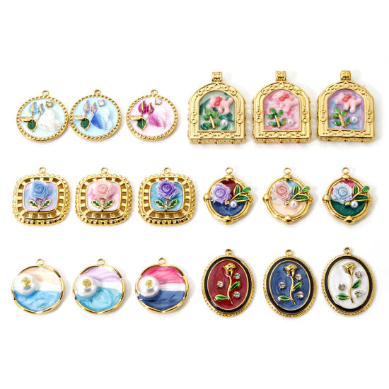 Picture of Eco-friendly PVD Vacuum Plating 304 Stainless Steel Oil Painting Style Charms 18K Real Gold Plated Round Disc Flower Enamel