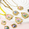 Picture of Eco-friendly PVD Vacuum Plating 304 Stainless Steel Oil Painting Style Charms 18K Real Gold Plated Round Disc Flower Enamel
