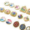 Picture of Eco-friendly PVD Vacuum Plating 304 Stainless Steel Oil Painting Style Charms 18K Real Gold Plated Round Disc Flower Enamel