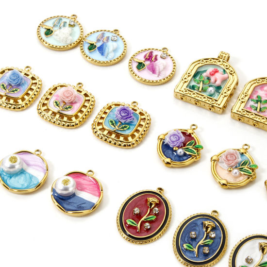 Picture of Eco-friendly PVD Vacuum Plating 304 Stainless Steel Oil Painting Style Charms 18K Real Gold Plated Round Disc Flower Enamel