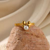 Imagen de 1 Unidad Elegante Exquisito 304 Acero Inoxidable Abierto Corazón Nudo Mariposa Imitación de perla Anillos Para Mujeres