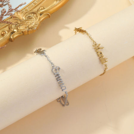 Imagen de 1 Unidad 304 Acero Inoxidable Familia Pulseras con Nombre Personalizado Colgante con Amuleto de Letra Personalizado 18cm longitud