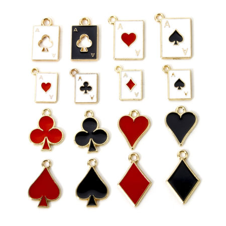 Zinc Based Alloy Poker/ Paper Card/ Game Card Charms Gold Plated Multicolor Enamel