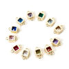Imagen de 2 Unidades Respetuoso del Medio Ambiente Latón piedra del zodíaco Conectores Dijes Colgantes 18K Oro Real Chapado Cuadrado Multicolor Circón Artificial 12mm x 7mm