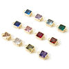 Imagen de 2 Unidades Respetuoso del Medio Ambiente Latón piedra del zodíaco Conectores Dijes Colgantes 18K Oro Real Chapado Cuadrado Multicolor Circón Artificial 12mm x 7mm
