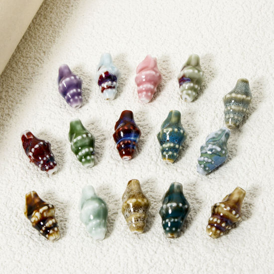 Bild von Keramik Ozean Schmuck Perlen zur DIY-Schmuckherstellung Strandschnecke Bunt 3D ca. 20mm x 11mm, Loch:ca. 1.6mm