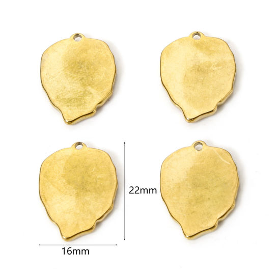 Picture of Eco-friendly PVD Vacuum Plating 304 Stainless Steel Flora Collection Charms 18K Real Gold Plated Leaf Enamel Clear Rhinestone 22mm x 16mm