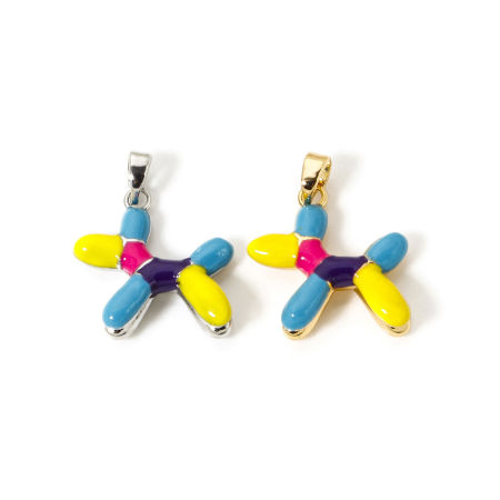 2 Unidades Respetuoso del Medio Ambiente Latón Colgantes Charms Oro Real Chapado Multicolor Esmalte Perro 23mm x 18mm