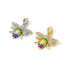 1 個 エコフレンドリー 真鍮 昆虫 チャーム ペンダント リアルゴールドメッキ 多色 エナメル 蜂 クリア ジルコン 21mm x 19mm、 の画像