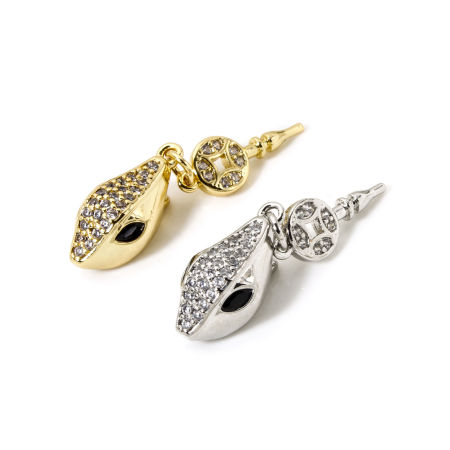 Eco-friendly Brass Push In Snap Lock Clasps Snake Animal Real Gold Plated Clear Cubic Zirconia