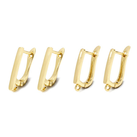 Brass Earrings 18K Gold Plated U Shaped With Loop