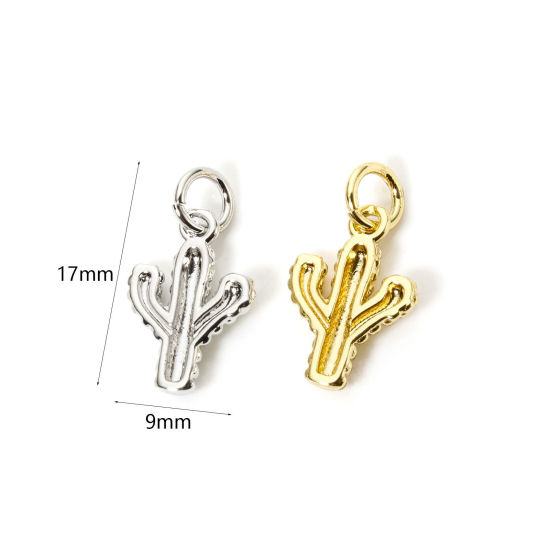 Image de 2 Pcs Breloques Cowboy de l'Ouest Respectueux de la Nature en Laiton Plaqué Or Véritable Cactus 17mm x 9mm