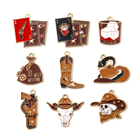 Image de 10 Pcs Breloques Cowboy de l'Ouest en Alliage de Zinc Doré Multicolore Émail