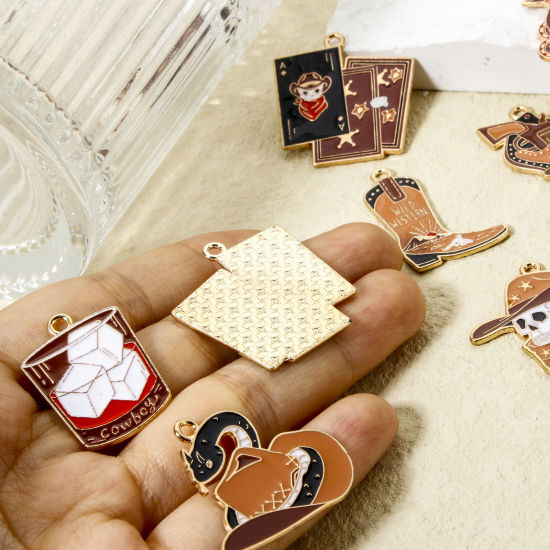 Image de 10 Pcs Breloques Cowboy de l'Ouest en Alliage de Zinc Doré Multicolore Émail