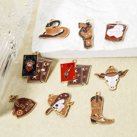 Image de 10 Pcs Breloques Cowboy de l'Ouest en Alliage de Zinc Doré Multicolore Émail