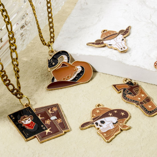 Image de 10 Pcs Breloques Cowboy de l'Ouest en Alliage de Zinc Doré Multicolore Émail