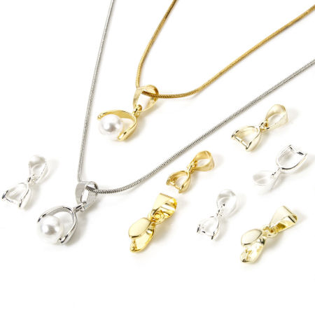 Eco-friendly Brass Pendant Pinch Bails Clasps Real Gold Plated With Pearl Bead Bail Pin