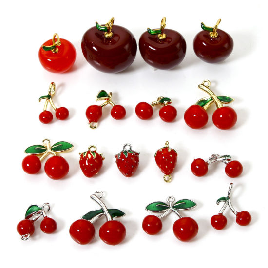 Picture of Brass 3D Charms Multicolor Cherry Fruit Enamel