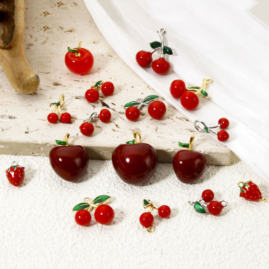 Picture of Brass 3D Charms Multicolor Cherry Fruit Enamel