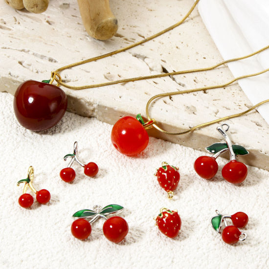 Picture of Brass 3D Charms Multicolor Cherry Fruit Enamel