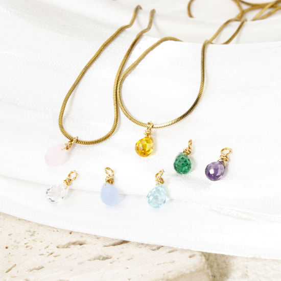 Picture of Eco-friendly PVD Vacuum Plating 304 Stainless Steel Mini Charms Gold Plated Drop Faceted 10mm x 4mm