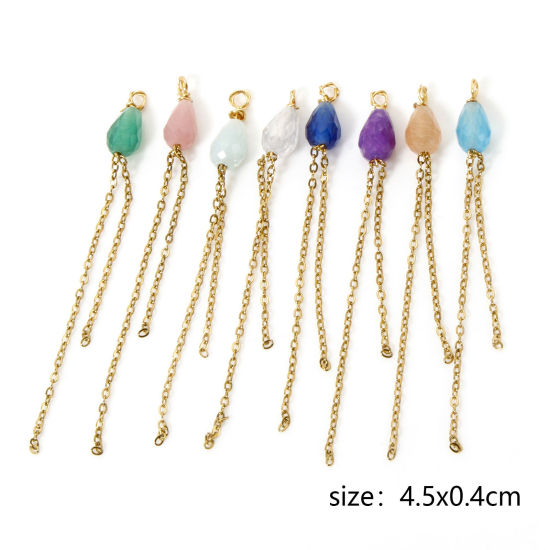 Image de 2 Pcs Breloques en 304 Acier Inoxydable Revêtement sous Vide PVD Respectueux de l'Environnement Goutte d'Eau Plaqué Or 18K Franges A Facettes 4.5cm x 0.4cm