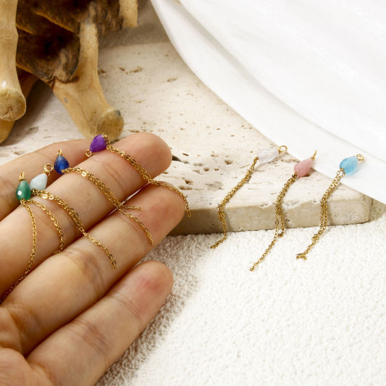 Image de 2 Pcs Breloques en 304 Acier Inoxydable Revêtement sous Vide PVD Respectueux de l'Environnement Goutte d'Eau Plaqué Or 18K Franges A Facettes 4.5cm x 0.4cm