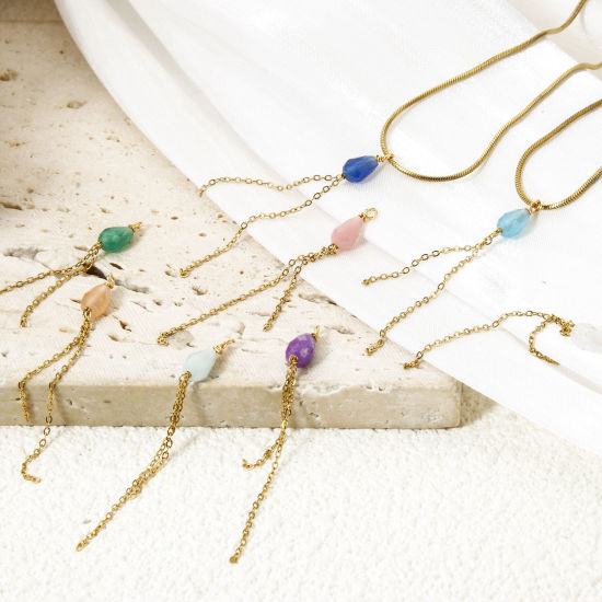 Image de 2 Pcs Breloques en 304 Acier Inoxydable Revêtement sous Vide PVD Respectueux de l'Environnement Goutte d'Eau Plaqué Or 18K Franges A Facettes 4.5cm x 0.4cm