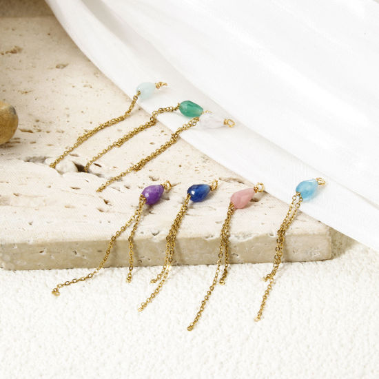 Image de 2 Pcs Breloques en 304 Acier Inoxydable Revêtement sous Vide PVD Respectueux de l'Environnement Goutte d'Eau Plaqué Or 18K Franges A Facettes 4.5cm x 0.4cm