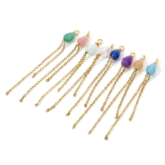 Image de 2 Pcs Breloques en 304 Acier Inoxydable Revêtement sous Vide PVD Respectueux de l'Environnement Goutte d'Eau Plaqué Or 18K Franges A Facettes 4.5cm x 0.4cm