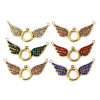Imagen de 1 Unidad Enchapado al Vacío Ecológico 304 Acero Inoxidable Conectores Dijes Colgantes Ala Chapado en Oro de 18K Micro Pave Multicolor Rhinestone 3.6cm x 1.8cm