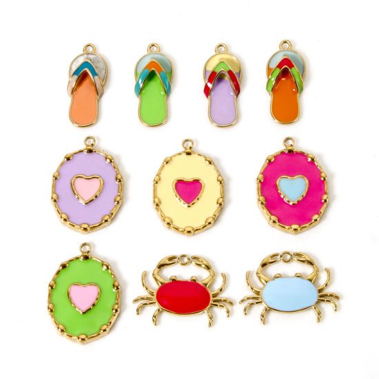 Imagen de 1 Unidad Recubrimiento al Vacío PVD Ecológico 304 Acero Inoxidable Colgantes Capirotazos de Flip-flop 14K Oro Real Chapado Multicolor (Apta Esmalte Cangrejo