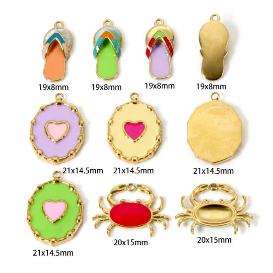 Imagen de 1 Unidad Recubrimiento al Vacío PVD Ecológico 304 Acero Inoxidable Colgantes Capirotazos de Flip-flop 14K Oro Real Chapado Multicolor (Apta Esmalte Cangrejo