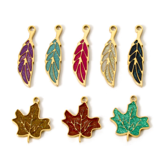 Picture of Vacuum Plating 304 Stainless Steel Flora Collection Charms 18K Gold Plated Enamel