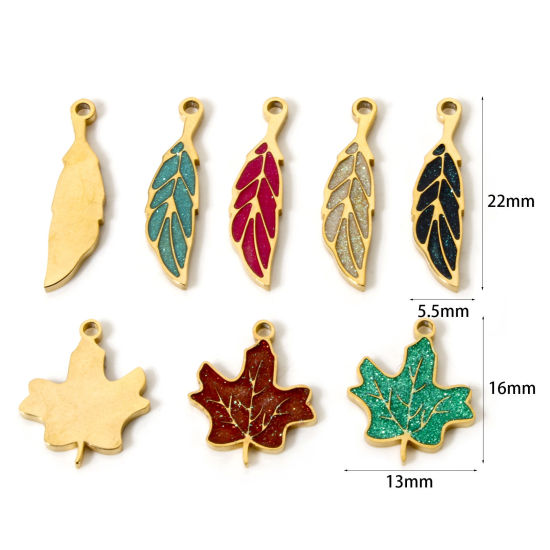 Picture of Vacuum Plating 304 Stainless Steel Flora Collection Charms 18K Gold Plated Enamel