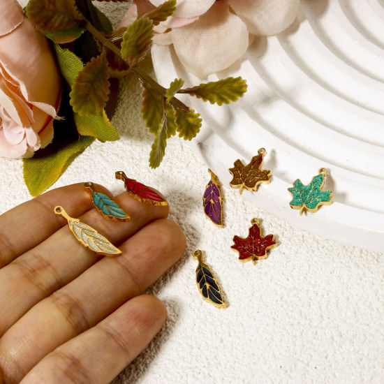 Picture of Vacuum Plating 304 Stainless Steel Flora Collection Charms 18K Gold Plated Enamel