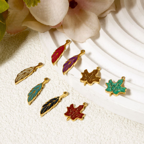 Picture of Vacuum Plating 304 Stainless Steel Flora Collection Charms 18K Gold Plated Enamel