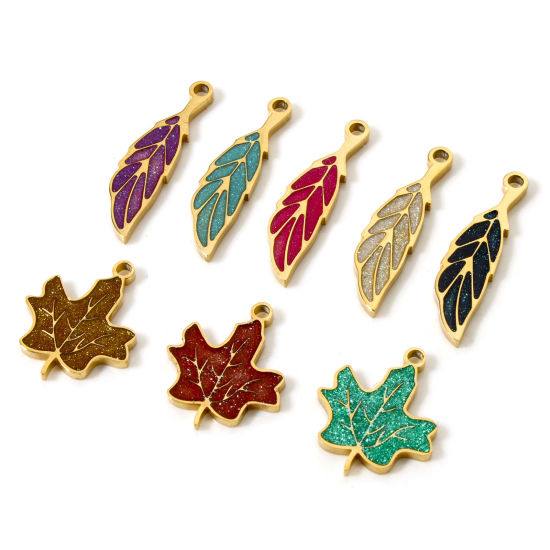 Picture of Vacuum Plating 304 Stainless Steel Flora Collection Charms 18K Gold Plated Enamel