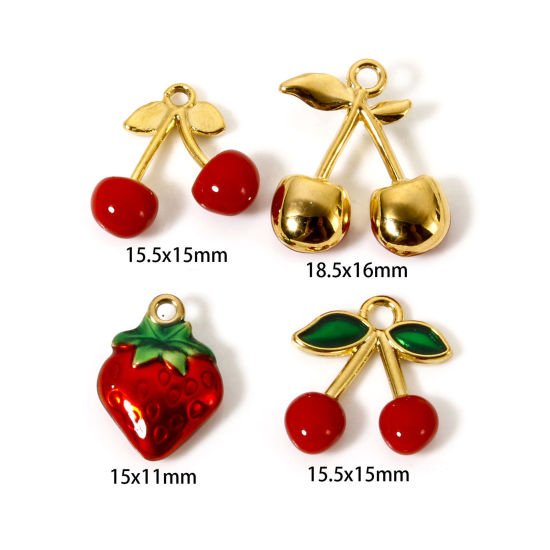 Picture of Vacuum Plating 304 Stainless Steel Flora Collection Charms 18K Gold Plated Red Enamel