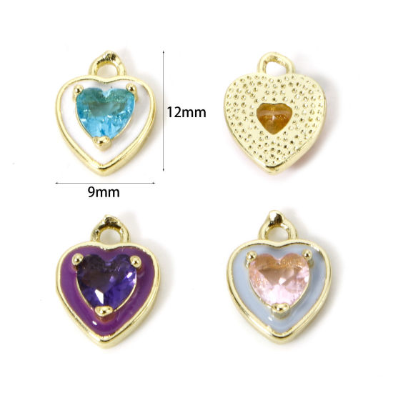 Image de 2 Pcs Breloques La Saint Valentin Respectueux de la Nature en Laiton Plaqué Or Véritable 18K Cœur Émail 12mm x 9mm